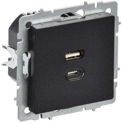 Розетка СП BRITE РЮ11-2-БрЧ USB A+C 45Вт высокоскор. заряд. черн. IEK BR-U22-045-K02