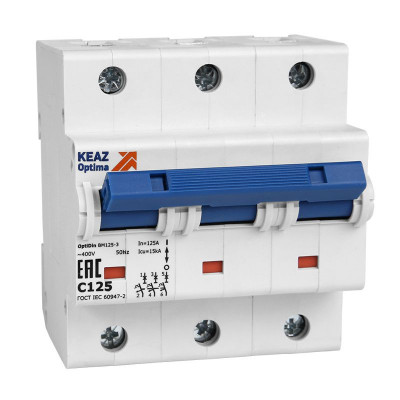 Выключатель автоматический модульный 3п C 80А OptiDin BM125-3C80-8In-ОМ4-РЕГ КЭАЗ 408798