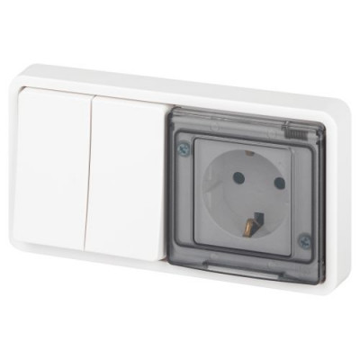 Блок СП Эксперт 11-7522-01 (розетка + выключатель) 16A IP55 250В 10AX двойн. бел. Эра Б0063274