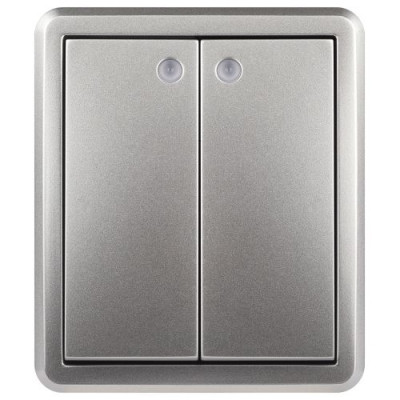 Выключатель 2-кл. ОП Эксперт 11-1205-03 10А IP20 250В 10AX с подсветкой алюм. Эра Б0063001