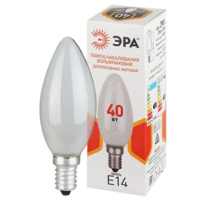 Лампа накаливания B36 40Вт свеча матовая E14/E14 230В Эра Б0066378