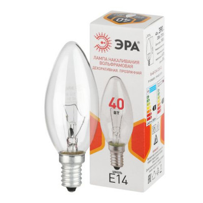 Лампа накаливания B36 40Вт свеча прозрачная E14/E14 230В Эра Б0066509