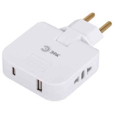 Разветвитель электрический 2-м 10А SPF-2-FL-USBC 2USB A+C поворотн. бел. Эра Б0069090