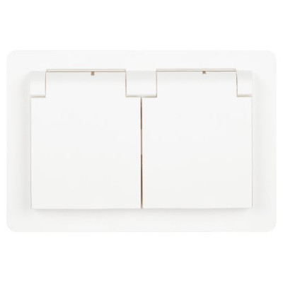 Розетка 2-м СП Style 7-210-01 16А IP44 250В 2х2P+E Schuko защ. шторки с крышкой бел. Intro Б0062873
