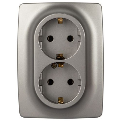 Розетка 2-м СП Эра12 12-2106-16 16А 250В 2X2P+E Schuko титан Эра Б0065706