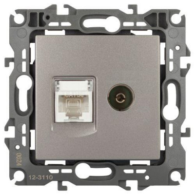 Розетка компьютерная + телевизионная Эра12 12-3110-16 RJ45 + TV титан Эра Б0065646