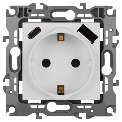 Розетка Эра12 12-4108-01М 16А 250В 2P+E с USB type-A+C 5В-3А защ. шторки бел. матов. Эра Б0067711