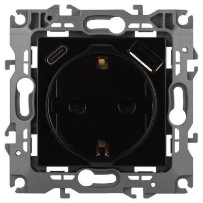 Розетка Эра12 12-4108-06 16А 250В 2P+E с USB type-A+C 5В-3А защ. шторки черн. Эра Б0067746