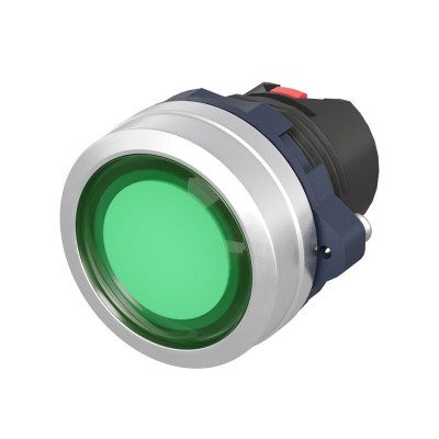 Кнопка плоская без фиксации алюм. кольцо прозр. зел. DKC M22P-FMLGA