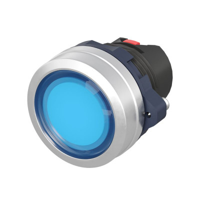 Головка кнопки плоская без фиксации алюм. кольцо прозр. син. DKC M22P-FMLBA