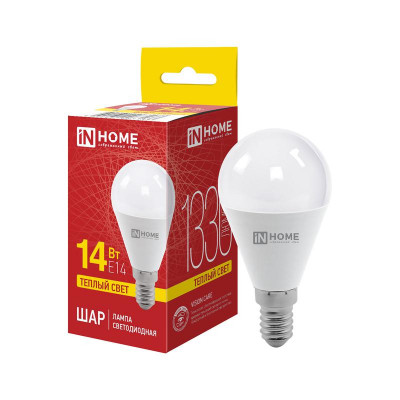 Лампа светодиодная LED-ШАР-VC 14Вт шар 3000К E14 1330лм 230В IN HOME 4690612063133