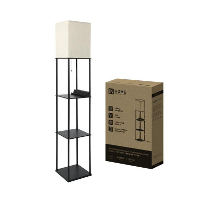 Светильник ТНО 10USB-Е27-NB USB-C этажерка напольн. розетка абажур беж./корпус черн. IN HOME 4690612064482