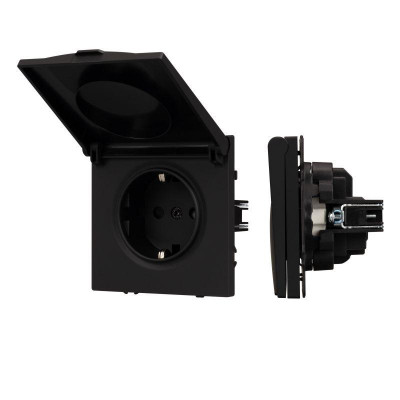 Розетка 1-м СП SCT-NOBE-MCP-SFPL-BK 16А IP44 230В влагозащ. механизм Arlight 054281