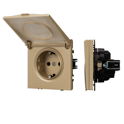 Розетка 1-м СП SCT-NOBE-MCP-SFPL-GD 16А IP44 230В влагозащ. механизм Arlight 054282