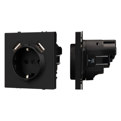 Розетка 1-м СП SCT-NOBE-MUAA-SFPL-BK 16А IP20 230В с USB зарядкой механизм Arlight 054289