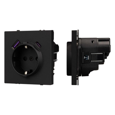 Розетка 1-м СП SCT-NOBE-MUAC-SFPL-BK 16А IP20 230В с USB зарядкой механизм Arlight 054285