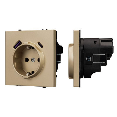 Розетка 3-м СП SCT-NOBE-MUAC-SFPL-GD 16А IP20 230В с USB зарядкой механизм Arlight 054286