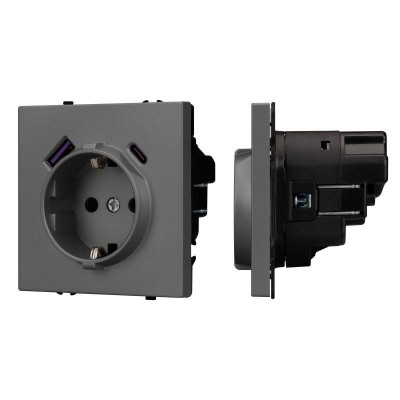 Розетка 3-м СП SCT-NOBE-MUAC-SFPL-GR 16А IP20 230В с USB зарядкой механизм Arlight 054287