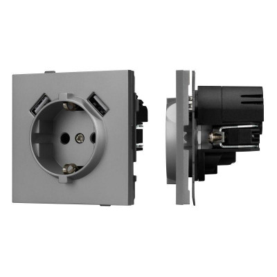 Розетка 1-м СП SCT-TENDO-MUAA-PL-GR 16А IP20 230В с USB зарядкой механизм Arlight 054084