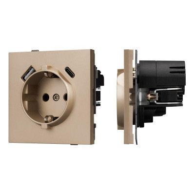 Розетка 1-м СП SCT-TENDO-MUAC-PL-GD 16А IP20 230В с USB зарядкой механизм Arlight 054089