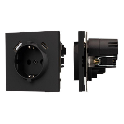 Розетка 1-м СП SCT-TENDO-MUAC-SFPL-BK 16А IP20 230В с USB зарядкой механизм Arlight 054607