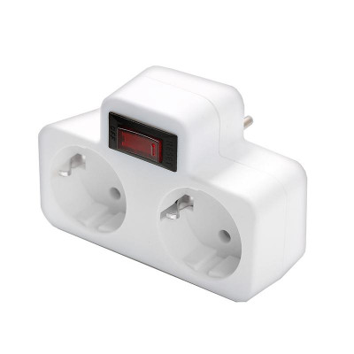 Разветвитель 2-м с заземл. 16А 3500Вт 250В плоский с выключателем бел. DОМТОК 2664