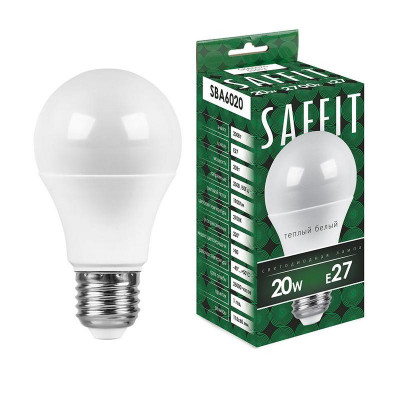 Лампа светодиодная SBA6020 20Вт A60 грушевидная 2700К E27 230В SAFFIT 55013