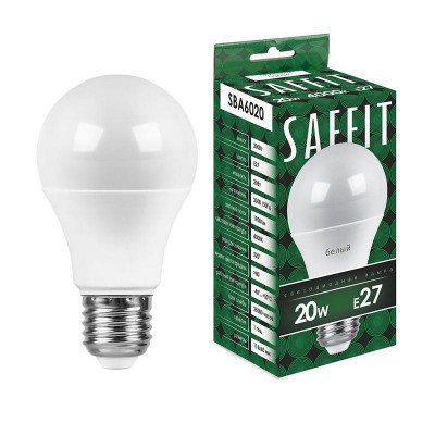Лампа светодиодная SBA6020 20Вт A60 грушевидная 4000К E27 230В SAFFIT 55014