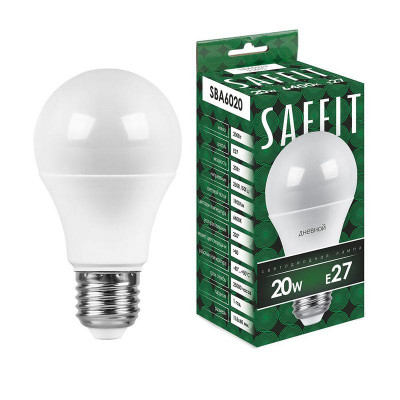 Лампа светодиодная SBA6020 20Вт A60 грушевидная 6400К E27 230В SAFFIT 55015