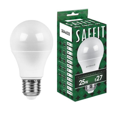 Лампа светодиодная SBA6525 25Вт A65 грушевидная 6400К E27 230В SAFFIT 55089
