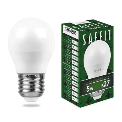 Лампа светодиодная SBG4505 5Вт G45 шар 4000К E27 230В SAFFIT 55026