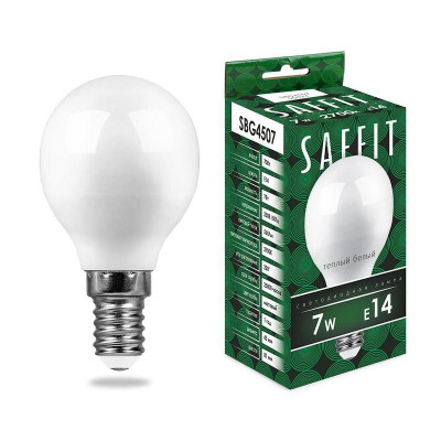 Лампа светодиодная SBG4507 7Вт G45 шар 2700К E14 230В SAFFIT 55034