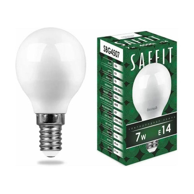 Лампа светодиодная SBG4507 7Вт G45 шар 4000К E14 230В SAFFIT 55035