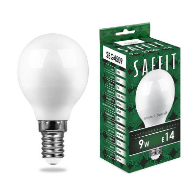 Лампа светодиодная SBG4509 9Вт G45 шар 2700К E14 230В SAFFIT 55080