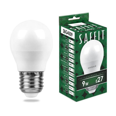 Лампа светодиодная SBG4509 9Вт G45 шар 6400К E27 230В SAFFIT 55126