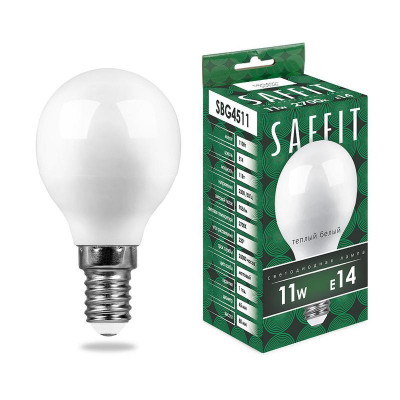 Лампа светодиодная SBG4511 11Вт G45 шар 2700К E14 230В SAFFIT 55136