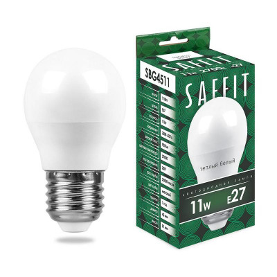 Лампа светодиодная SBG4511 11Вт G45 шар 2700К E27 230В SAFFIT 55137