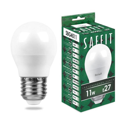 Лампа светодиодная SBG4511 11Вт G45 шар 4000К E27 230В SAFFIT 55139