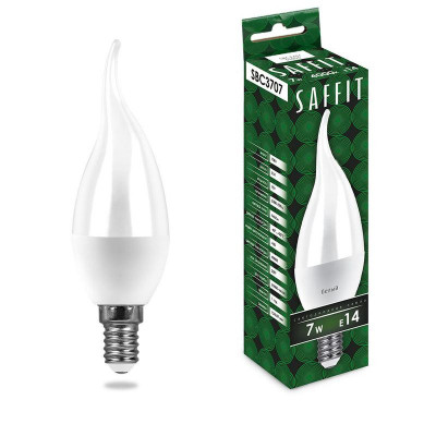 Лампа светодиодная SBC3707 7Вт C37T свеча на ветру 6400К E14 230В SAFFIT 55142