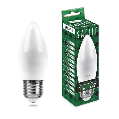 Лампа светодиодная SBC3711 11Вт C37 свеча 4000К E27 230В SAFFIT 55135