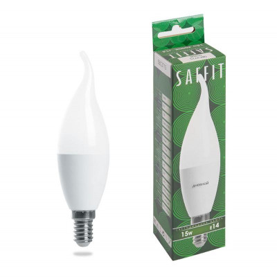 Лампа светодиодная SBC3715 15Вт C37T свеча на ветру 6400К E14 230В SAFFIT 55208