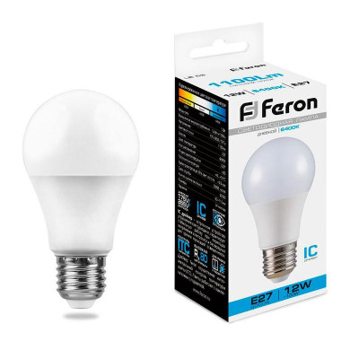 Лампа светодиодная LB-93 12Вт A60 грушевидная 6400К E27 230В FERON 25490