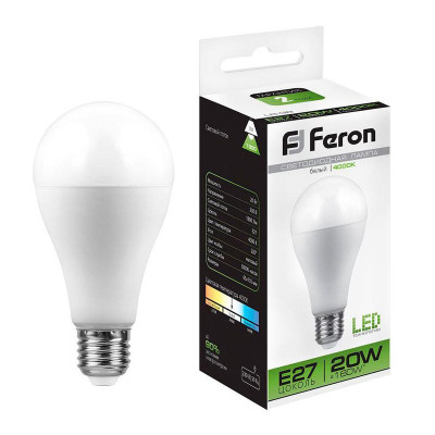 Лампа светодиодная LB-98 20Вт A65 грушевидная 4000К E27 230В FERON 25788
