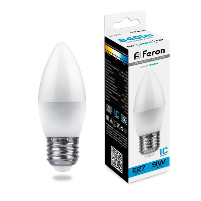 Лампа светодиодная LB-570 9Вт C37 свеча 6400К E27 230В FERON 25938