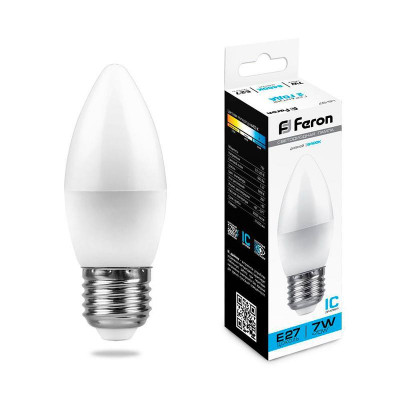 Лампа светодиодная LB-97 7Вт C37 свеча 6400К E27 230В FERON 25883