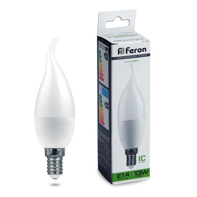 Лампа светодиодная LB-970 13Вт C37T свеча на ветру 4000К E14 230В FERON 38113