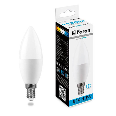 Лампа светодиодная LB-970 13Вт C37 свеча 6400К E14 230В FERON 38109