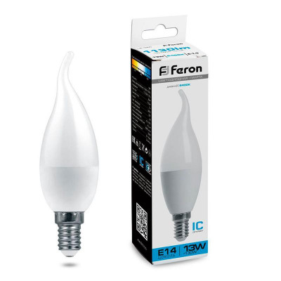 Лампа светодиодная LB-970 13Вт C37T свеча на ветру 6400К E14 230В FERON 38114