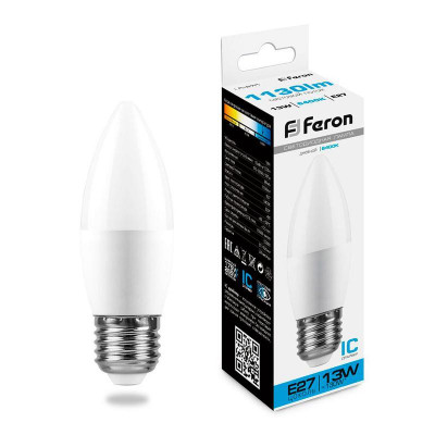 Лампа светодиодная LB-970 13Вт C37 свеча 6400К E27 230В FERON 38112
