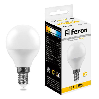 Лампа светодиодная LB-550 9Вт G45 шар 2700К E14 230В FERON 25801